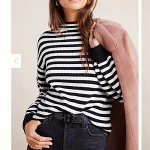 Anthropologie Black White Stripe Line & Dot Sydney Balloon Sleeve Sweater
